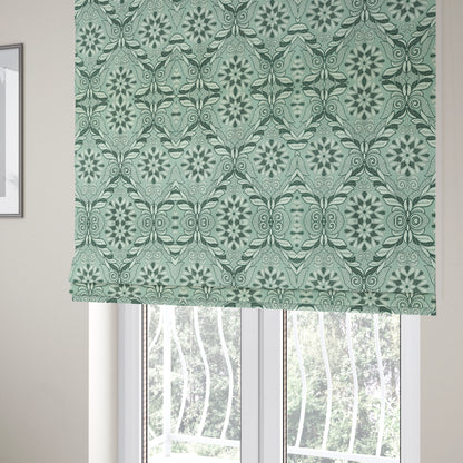 Sultan Collection Damask Floral Pattern Silver Shine Effect Teal Green Colour Upholstery Fabric CTR-140 - Roman Blinds