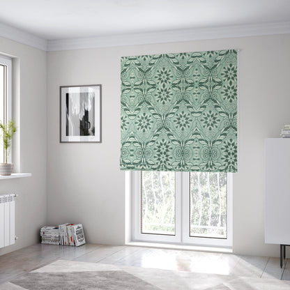 Sultan Collection Damask Floral Pattern Silver Shine Effect Teal Green Colour Upholstery Fabric CTR-140 - Roman Blinds