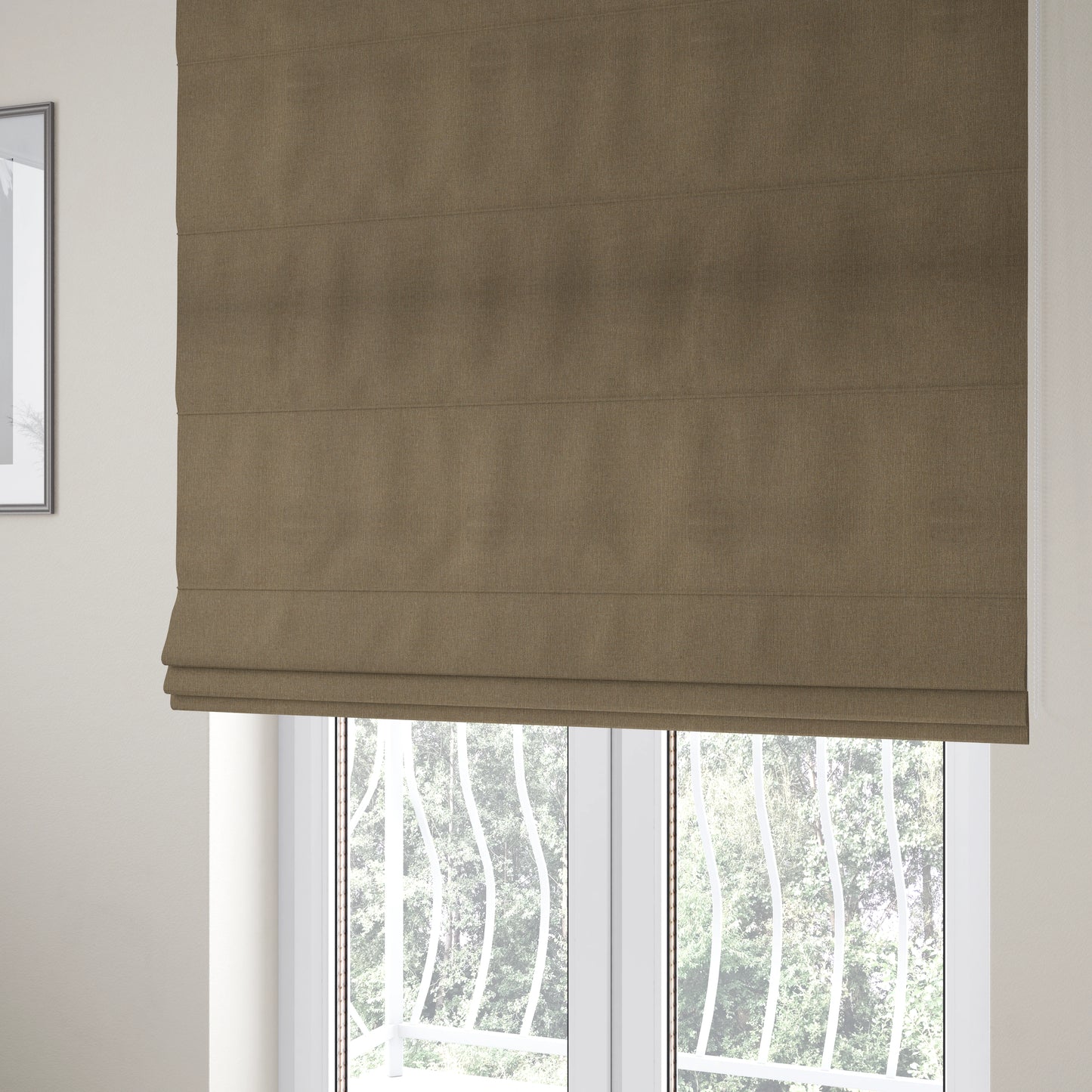 Monaco Fine Plain Weave Brown Beige Upholstery Fabric CTR-1403 - Roman Blinds