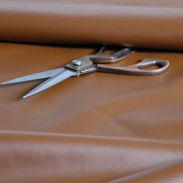 Gorizia Faux Leather Plain Grain Effect In Tan Colour Upholstery Fabric CTR-1424