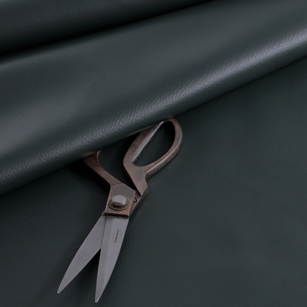 Gorizia Faux Leather Plain Grain Effect In Green Colour Upholstery Fabric CTR-1428