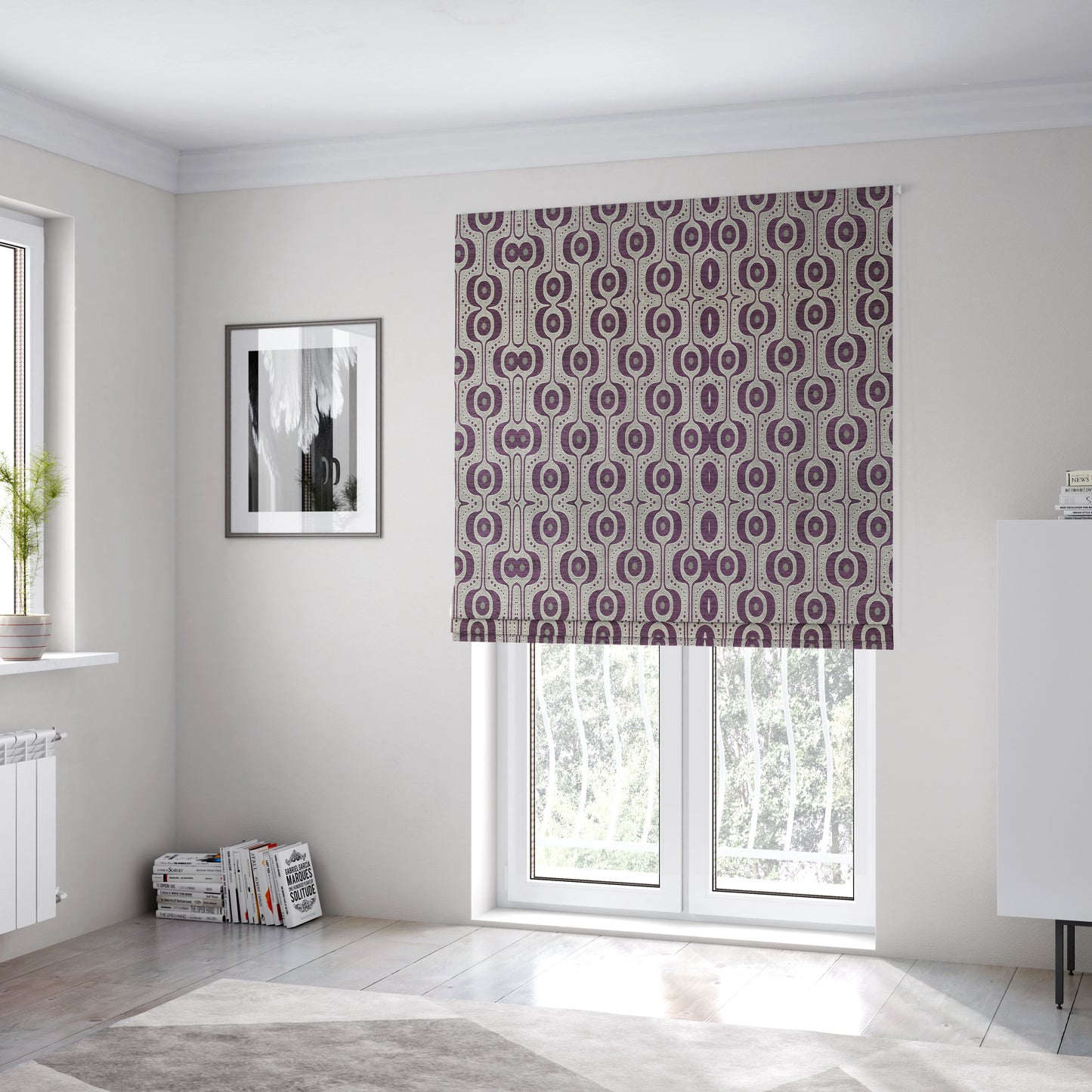 Apocalypse Geometric Pattern Fabric In Purple Colour Upholstery Fabric CTR-143 - Roman Blinds