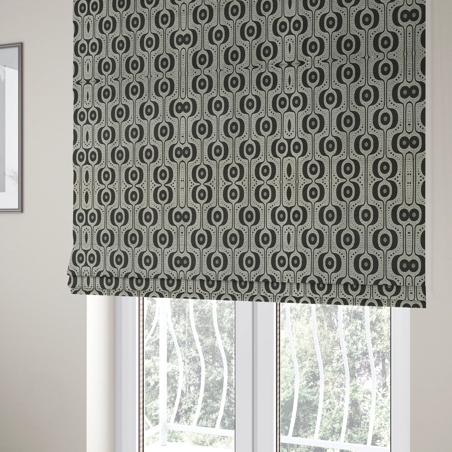 Apocalypse Geometric Pattern Fabric In Black Colour Upholstery Fabric CTR-144 - Roman Blinds