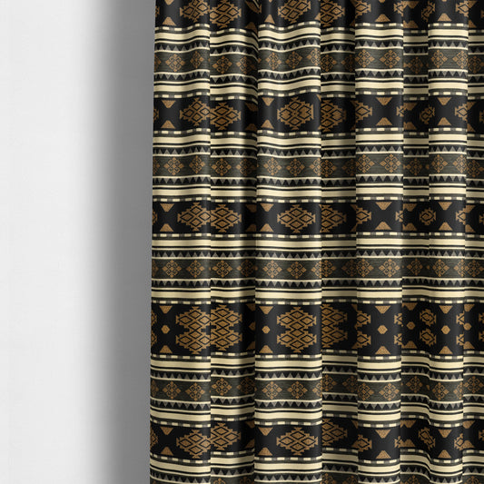 Anthropology Kilim Pattern Fabric In Grey Black Gold Colour Upholstery Furnishing Fabric CTR-146 - Made To Measure Curtains