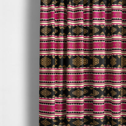 Anthropology Kilim Pattern Fabric In Pink Black Gold Colour Upholstery Furnishing Fabric CTR-149 - Made To Measure Curtains