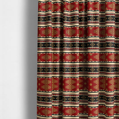 Anthropology Kilim Pattern Fabric In Red Black Gold Colour Upholstery Furnishing Fabric CTR-150 - Made To Measure Curtains