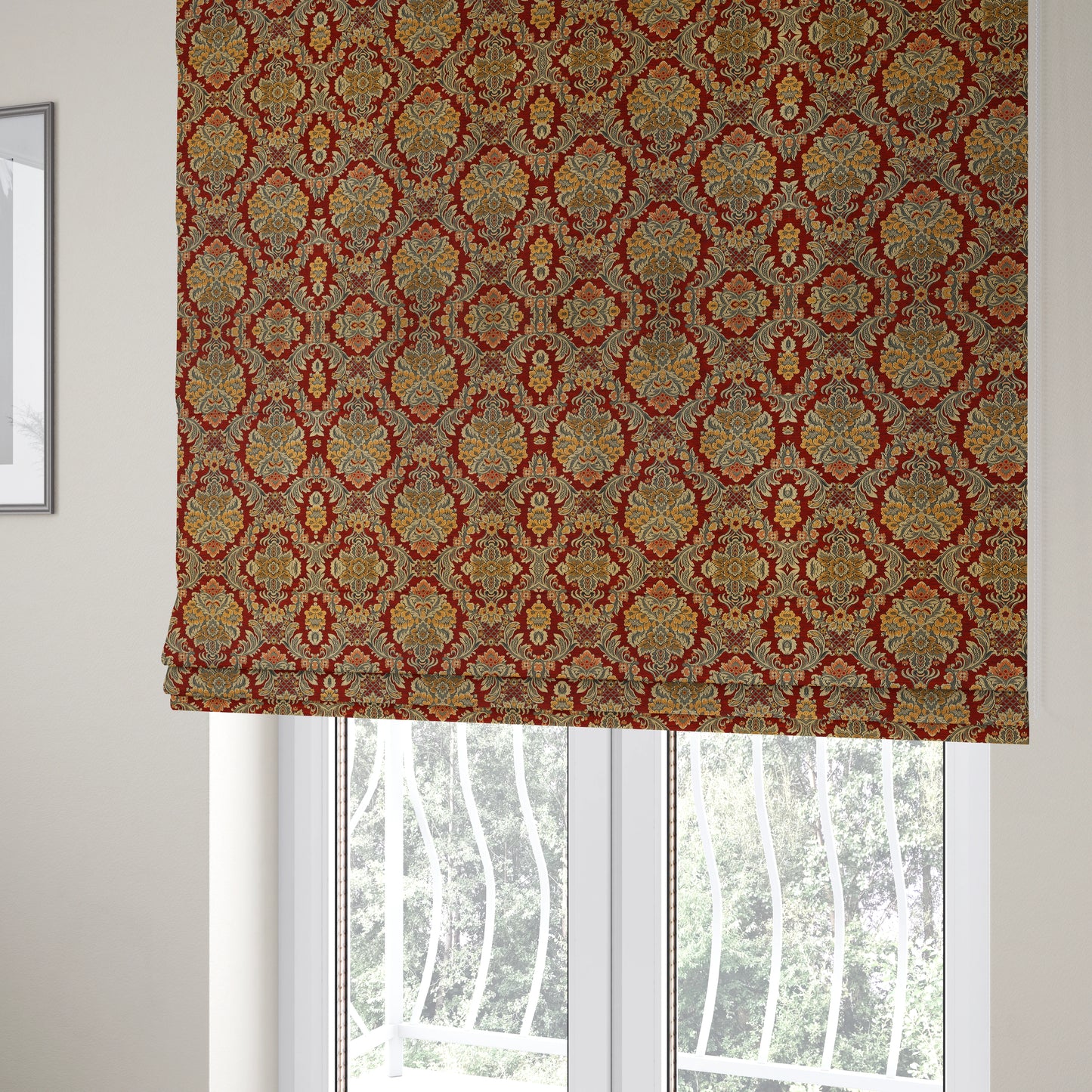 Legacy Damask Collection Exotic Rich Floral Pattern Red Colour Upholstery Fabric CTR-151 - Roman Blinds