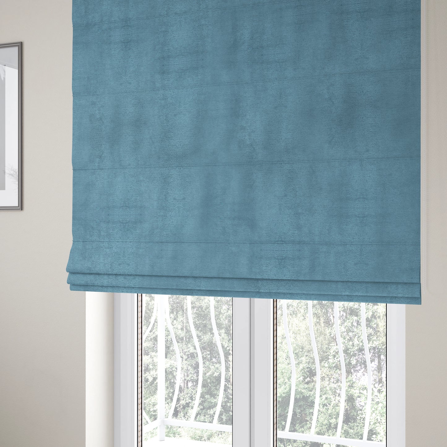 Melbourne Chenille Plain Blue Upholstery Fabric CTR-1517 - Roman Blinds