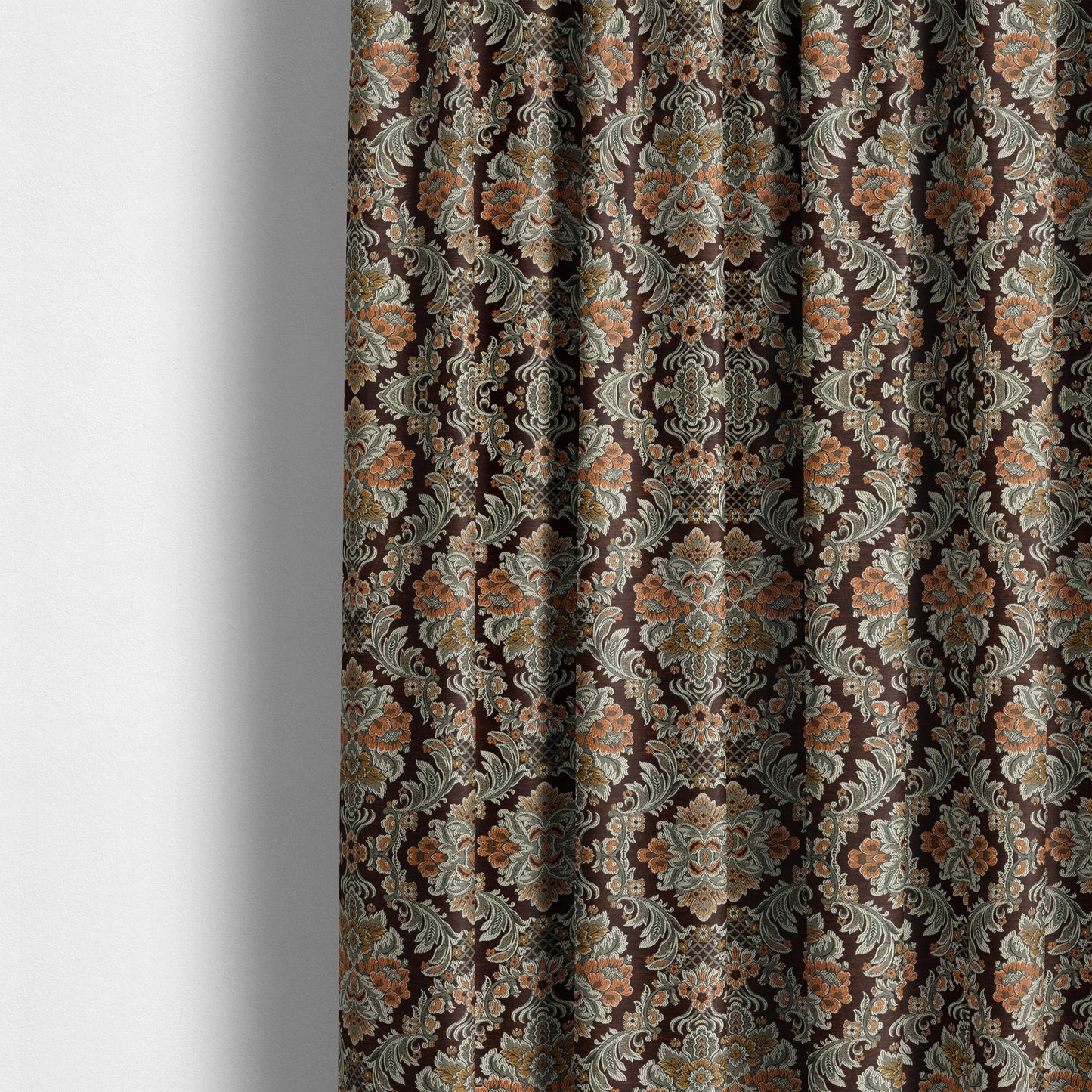 Legacy Damask Collection Exotic Rich Floral Pattern Brown Colour Upholstery Fabric CTR-152 - Made To Measure Curtains