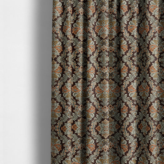 Legacy Damask Collection Exotic Rich Floral Pattern Brown Colour Upholstery Fabric CTR-152 - Made To Measure Curtains