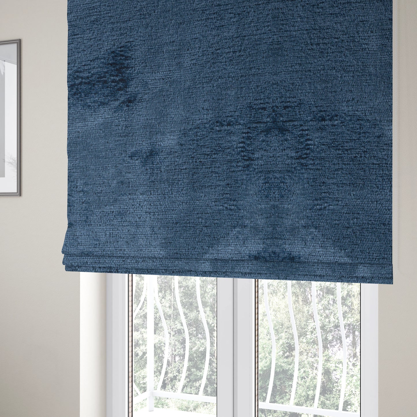 Melbourne Chenille Plain Blue Upholstery Fabric CTR-1522 - Roman Blinds