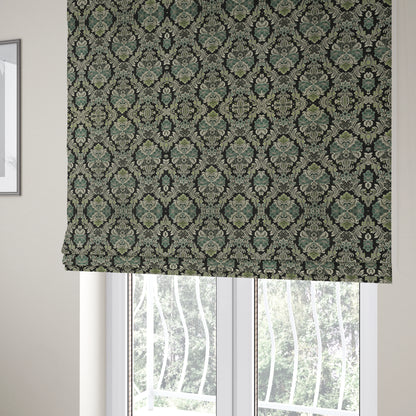 Legacy Damask Collection Exotic Rich Floral Pattern Black Blue Green Colour Upholstery Fabric CTR-153 - Roman Blinds