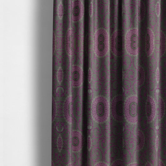 Anthozoa Collection Round Floral Shiny Finish Pattern In Pink Upholstery Fabric CTR-158 - Made To Measure Curtains