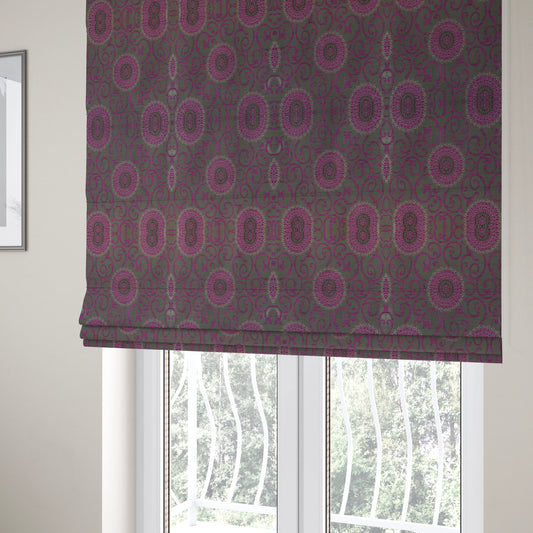 Anthozoa Collection Round Floral Shiny Finish Pattern In Pink Upholstery Fabric CTR-158 - Roman Blinds