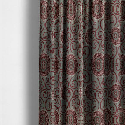 Anthozoa Collection Round Floral Shiny Finish Pattern In Burgundy Upholstery Fabric CTR-159 - Made To Measure Curtains