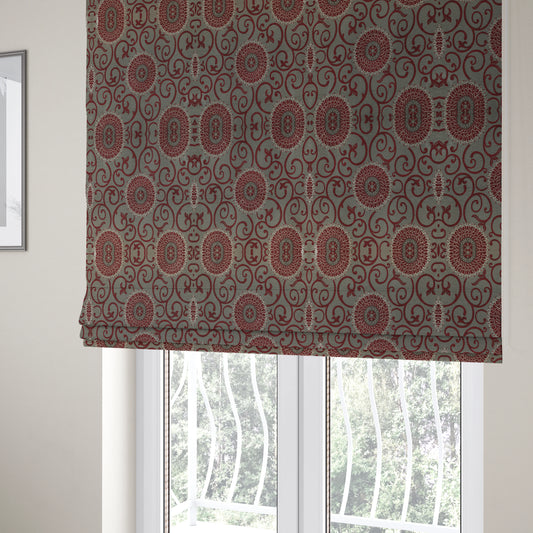 Anthozoa Collection Round Floral Shiny Finish Pattern In Burgundy Upholstery Fabric CTR-159 - Roman Blinds