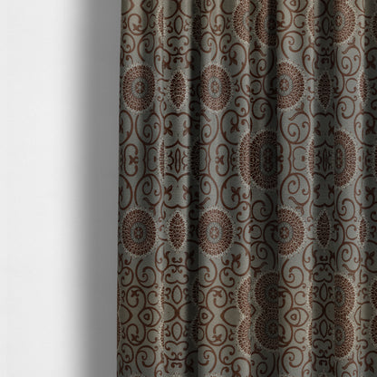 Anthozoa Collection Round Floral Shiny Finish Pattern In Brown Upholstery Fabric CTR-160 - Made To Measure Curtains