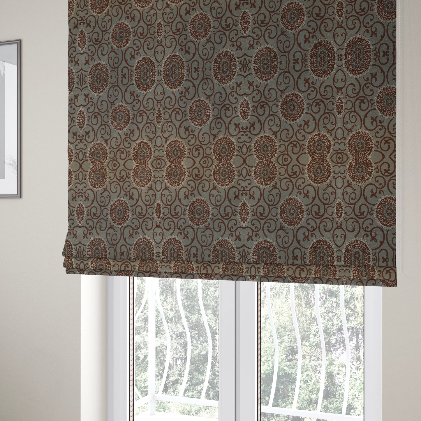 Anthozoa Collection Round Floral Shiny Finish Pattern In Brown Upholstery Fabric CTR-160 - Roman Blinds