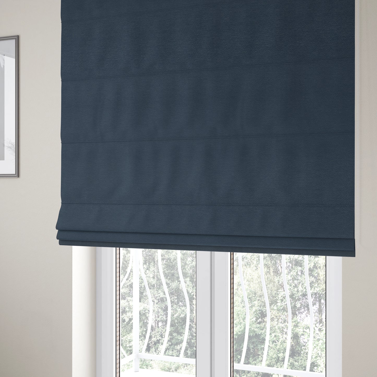 Manekpore Soft Plain Chenille Water Repellent Denim Blue Upholstery Fabric CTR-1605 - Roman Blinds