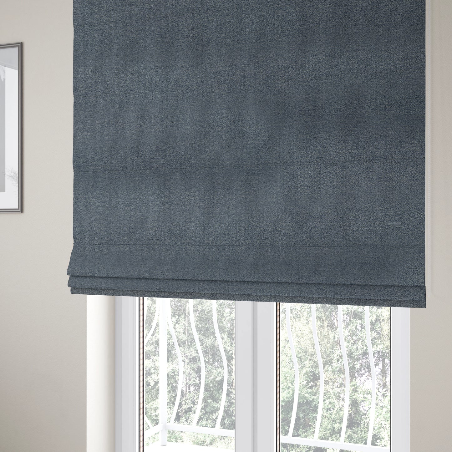 Manekpore Soft Plain Chenille Water Repellent Mid Blue Upholstery Fabric CTR-1606 - Roman Blinds