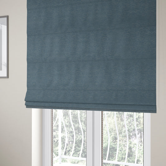 Manekpore Soft Plain Chenille Water Repellent Teal Blue Upholstery Fabric CTR-1609 - Roman Blinds