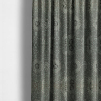 Anthozoa Collection Round Floral Shiny Finish Pattern In Grey Upholstery Fabric CTR-161 - Made To Measure Curtains