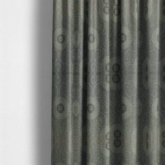 Anthozoa Collection Round Floral Shiny Finish Pattern In Grey Upholstery Fabric CTR-161 - Made To Measure Curtains