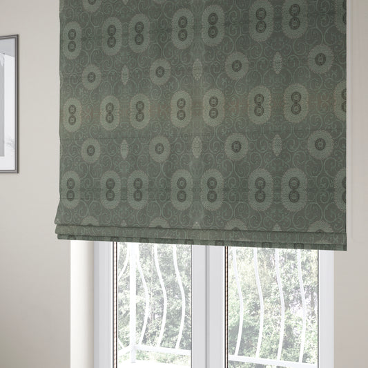 Anthozoa Collection Round Floral Shiny Finish Pattern In Grey Upholstery Fabric CTR-161 - Roman Blinds