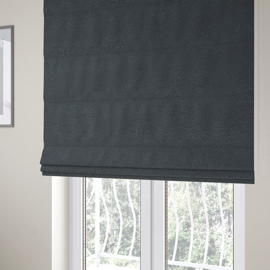 Manekpore Soft Plain Chenille Water Repellent Black Grey Upholstery Fabric CTR-1613 - Roman Blinds