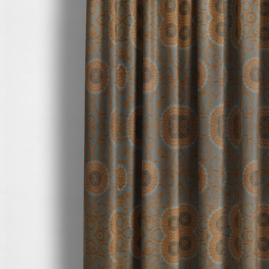 Anthozoa Collection Round Floral Shiny Finish Pattern In Orange Upholstery Fabric CTR-162 - Made To Measure Curtains