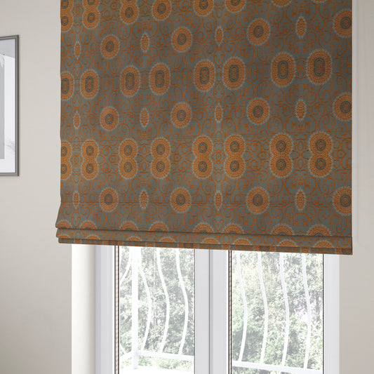 Anthozoa Collection Round Floral Shiny Finish Pattern In Orange Upholstery Fabric CTR-162 - Roman Blinds