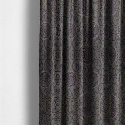 Anthozoa Collection Round Floral Shiny Finish Pattern In Purple Upholstery Fabric CTR-163 - Made To Measure Curtains