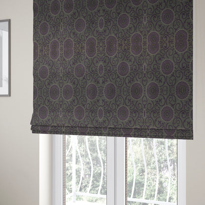 Anthozoa Collection Round Floral Shiny Finish Pattern In Purple Upholstery Fabric CTR-163 - Roman Blinds