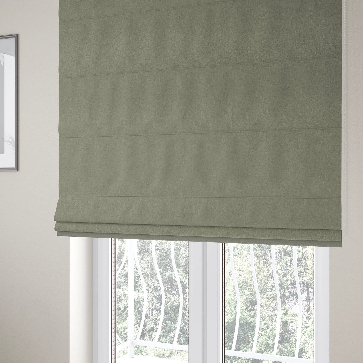 Jordan Soft Touch Chenille Plain Water Repellent Natural With Grey Upholstery Fabric CTR-1638 - Roman Blinds