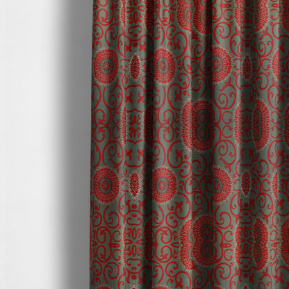 Anthozoa Collection Round Floral Shiny Finish Pattern In Red Upholstery Fabric CTR-164 - Made To Measure Curtains