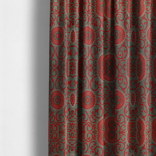 Anthozoa Collection Round Floral Shiny Finish Pattern In Red Upholstery Fabric CTR-164 - Made To Measure Curtains