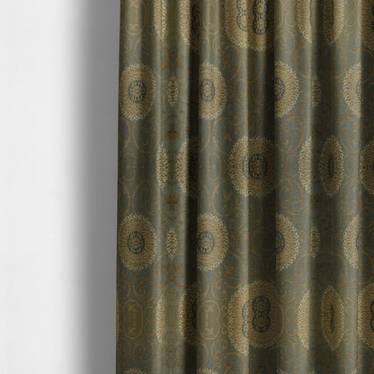 Anthozoa Collection Round Floral Shiny Finish Pattern In Golden Brown Upholstery Fabric CTR-165 - Made To Measure Curtains