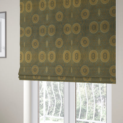 Anthozoa Collection Round Floral Shiny Finish Pattern In Golden Brown Upholstery Fabric CTR-165 - Roman Blinds