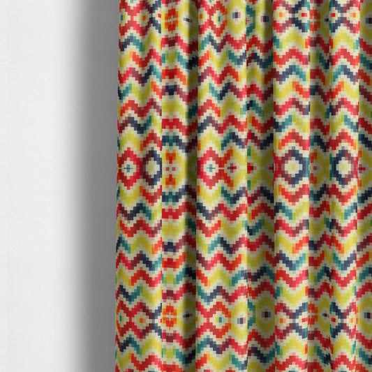 Freedom Printed Velvet Fabric Collection Rainbow Geometric Chevron Pattern Upholstery Fabric CTR-166 - Made To Measure Curtains