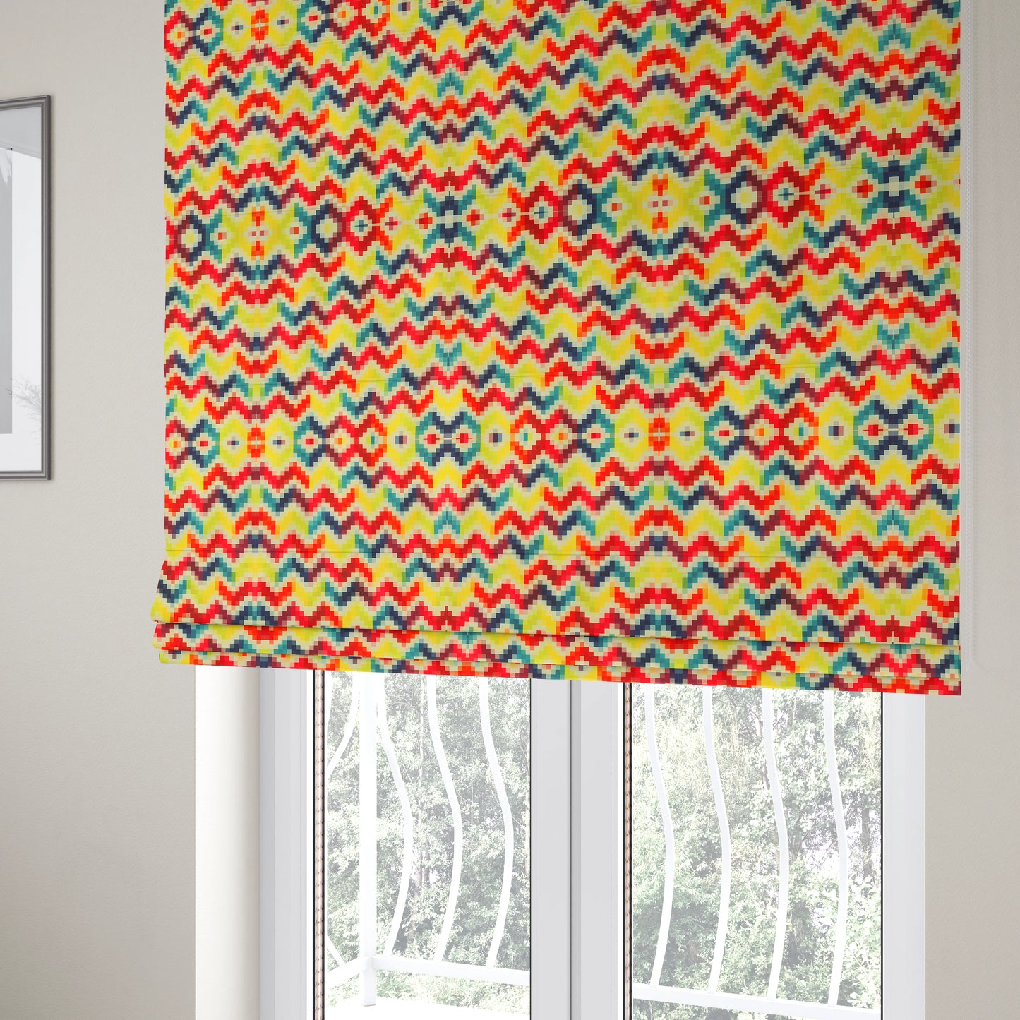 Freedom Printed Velvet Fabric Collection Rainbow Geometric Chevron Pattern Upholstery Fabric CTR-166 - Roman Blinds