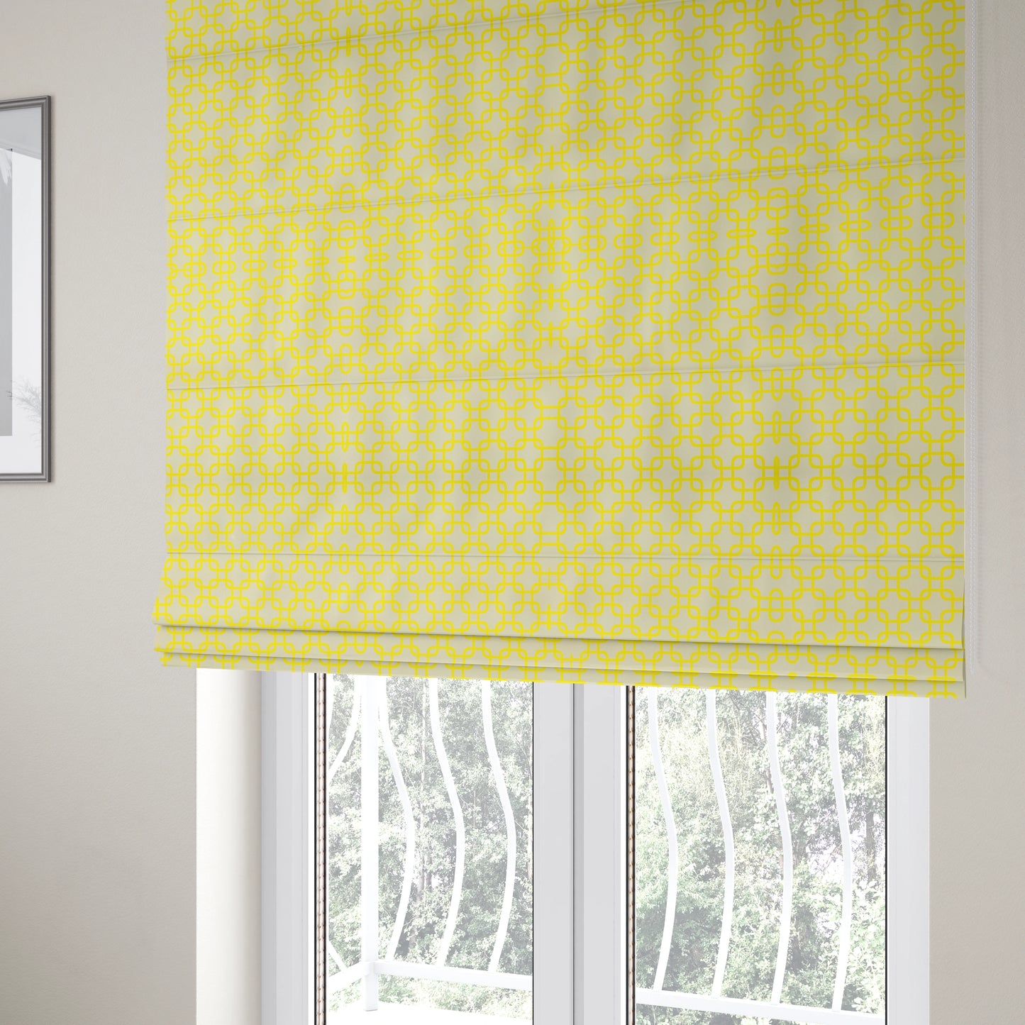 Freedom Printed Velvet Fabric Collection Yellow Maze Geometric Pattern Upholstery Fabric CTR-167 - Roman Blinds