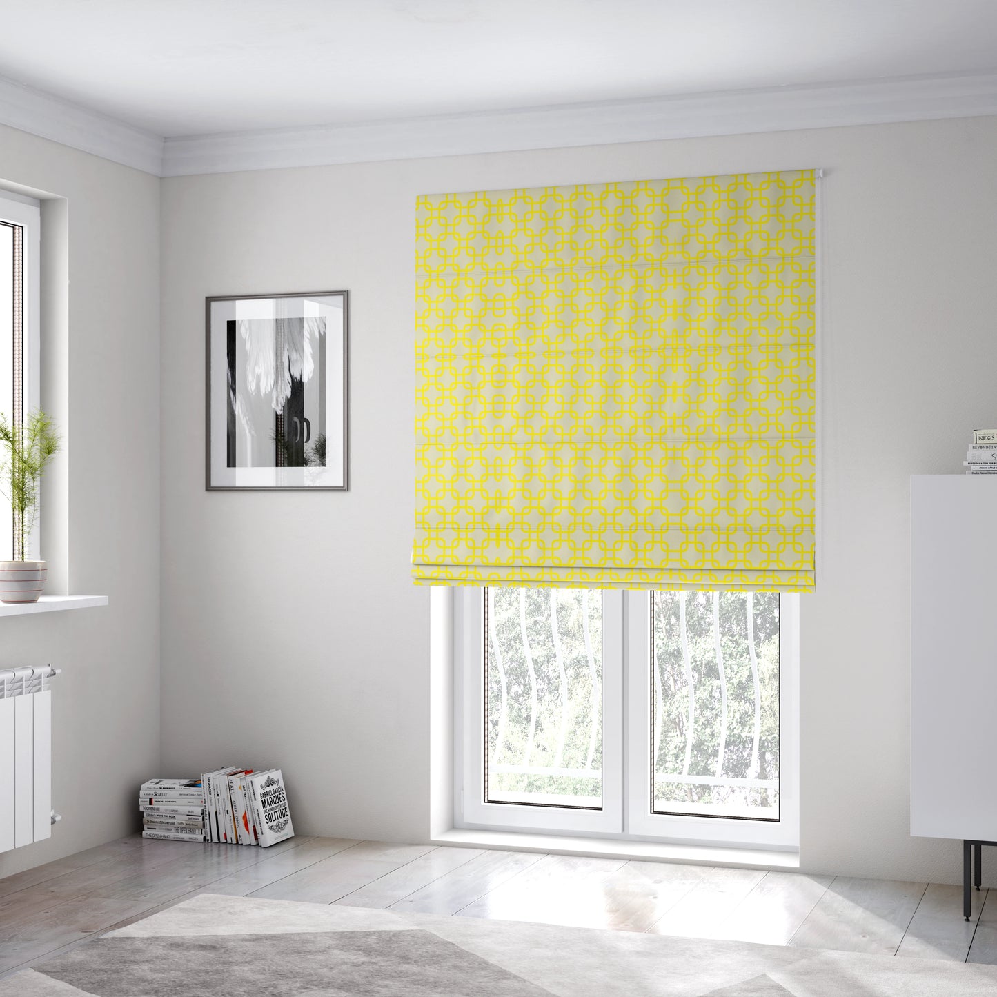 Freedom Printed Velvet Fabric Collection Yellow Maze Geometric Pattern Upholstery Fabric CTR-167 - Roman Blinds