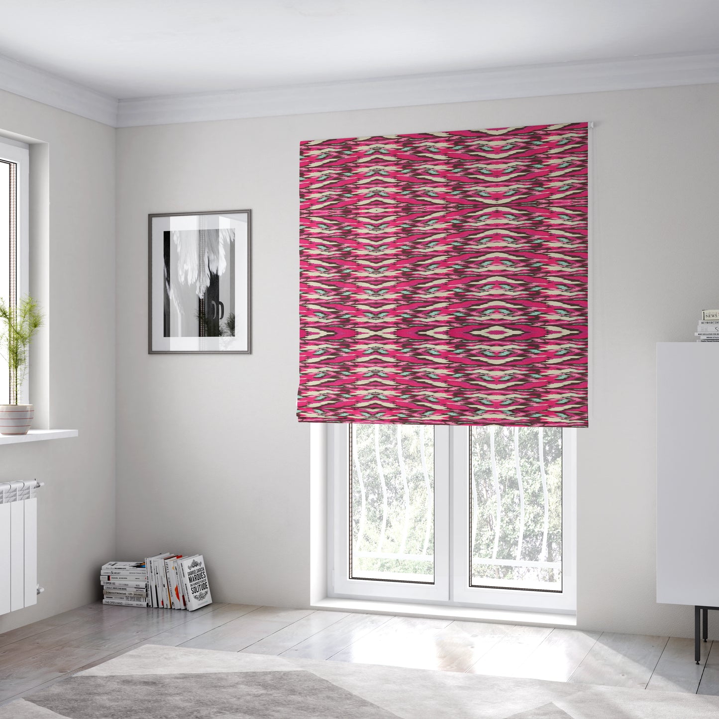 Freedom Printed Velvet Fabric Collection Geometric Abstract Pattern In Pink Colour Pattern Upholstery Fabric CTR-168 - Roman Blinds