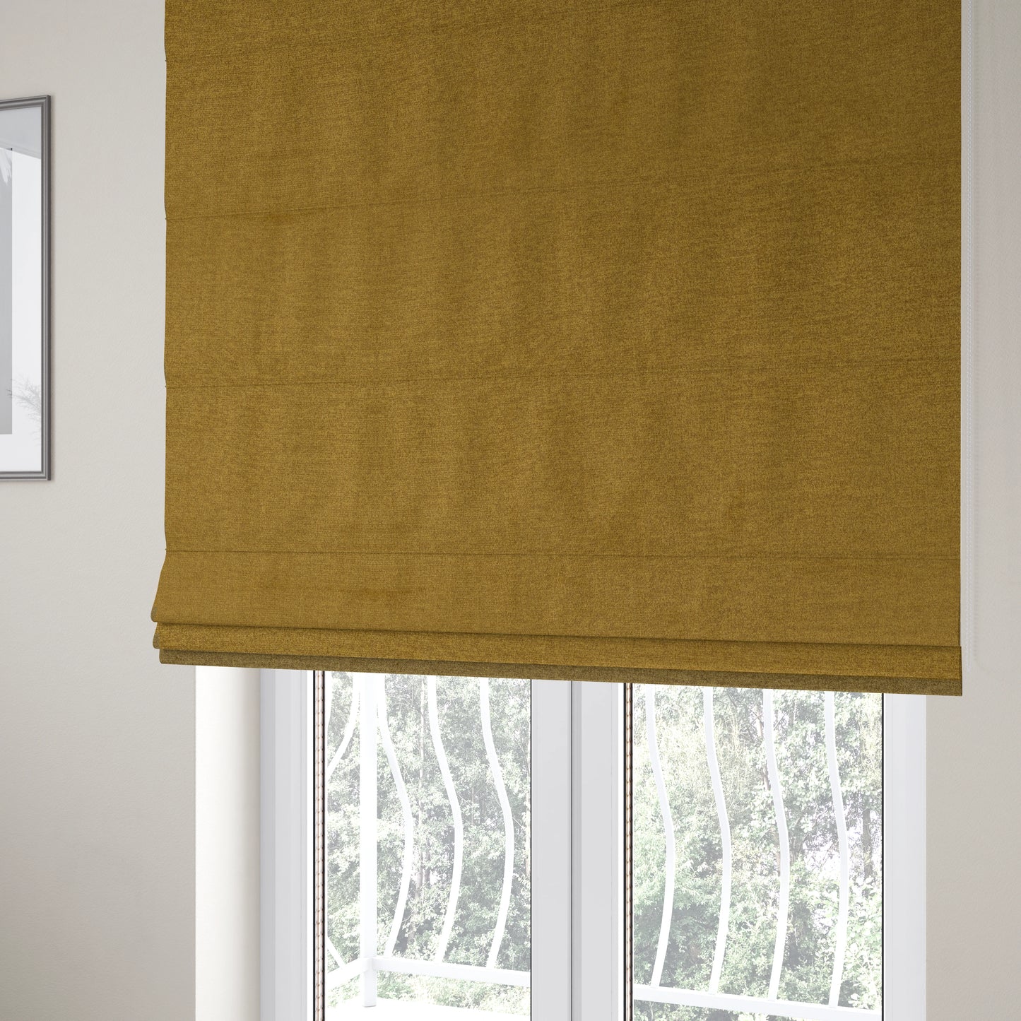 Wazah Plain Velvet Water Repellent Treated Material Yellow Colour Upholstery Fabric CTR-1695 - Roman Blinds