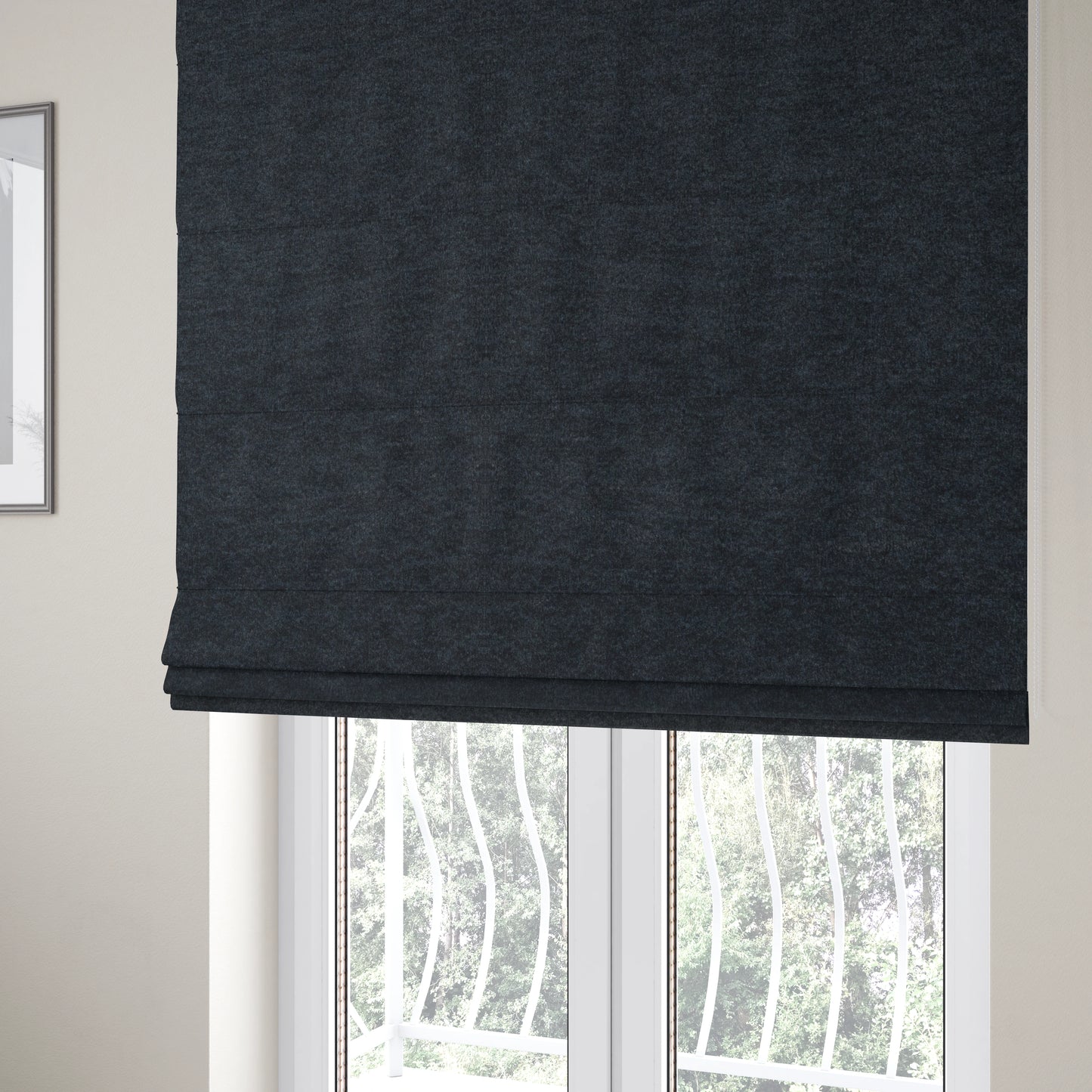 Wazah Plain Velvet Water Repellent Treated Material Navy Blue Colour Upholstery Fabric CTR-1701 - Roman Blinds