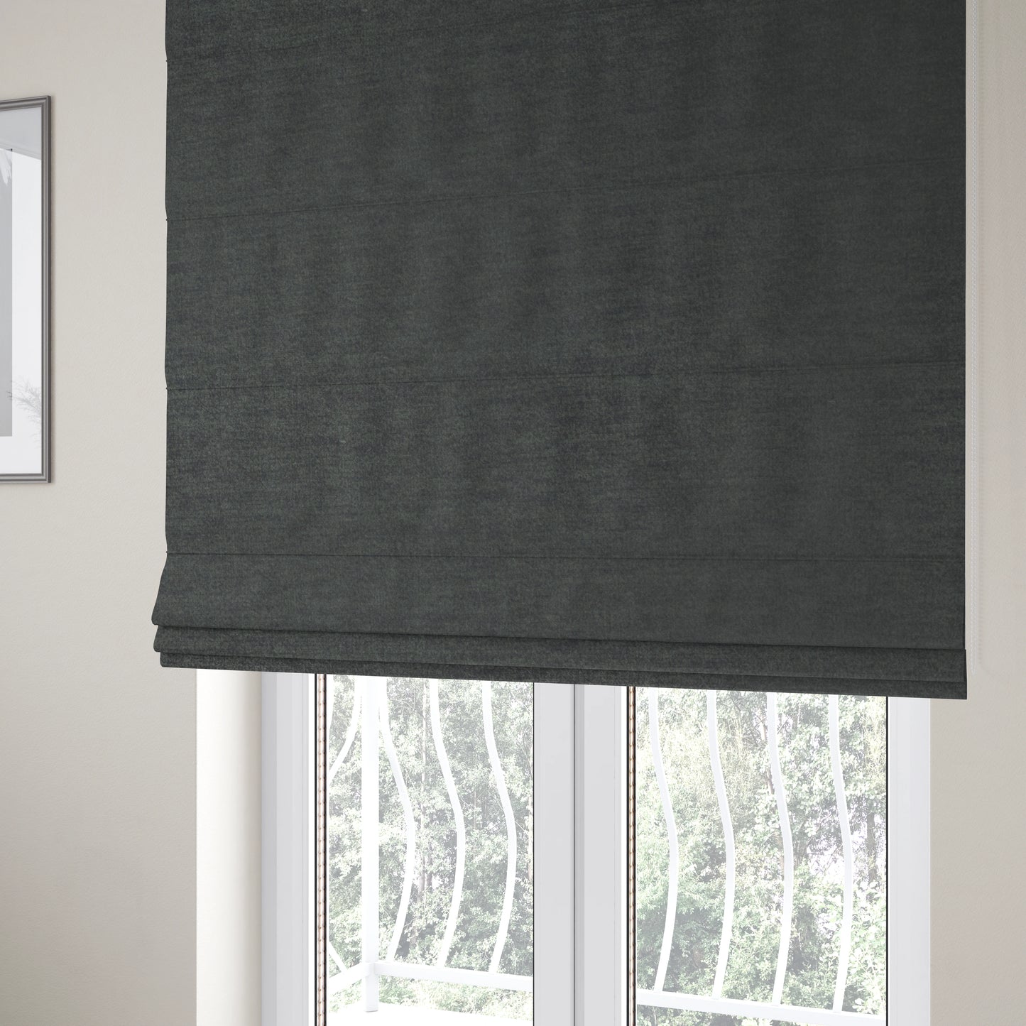 Wazah Plain Velvet Water Repellent Treated Material Charcoal Grey Colour Upholstery Fabric CTR-1705 - Roman Blinds