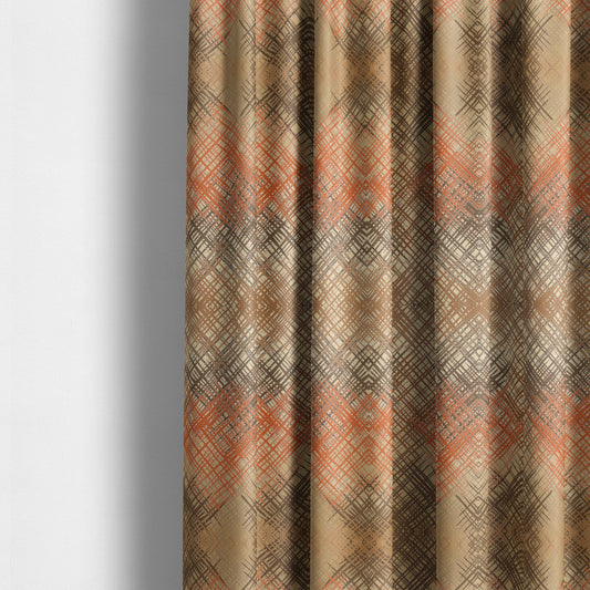 Milano Collection Orange Colours In Abstract Pattern Chenille Furnishing Fabric CTR-175 - Made To Measure Curtains