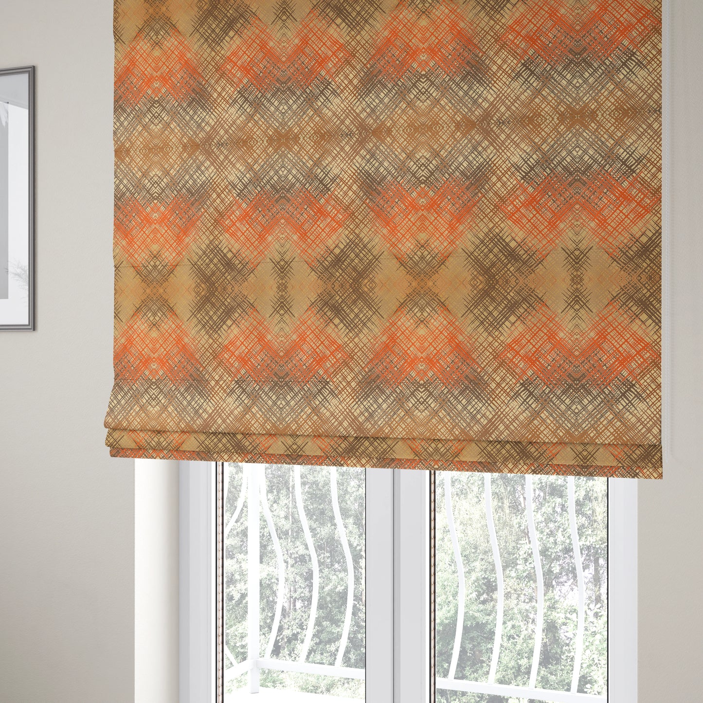 Milano Collection Orange Colours In Abstract Pattern Chenille Furnishing Fabric CTR-175 - Roman Blinds