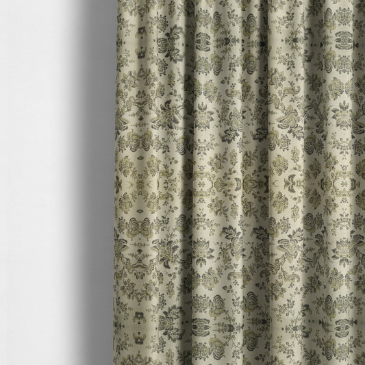 Mumbai Raised Textured Chenille Green Colour Floral Pattern Upholstery Fabric CTR-179 - Made To Measure Curtains