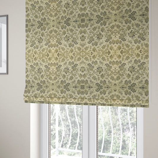 Mumbai Raised Textured Chenille Green Colour Floral Pattern Upholstery Fabric CTR-179 - Roman Blinds